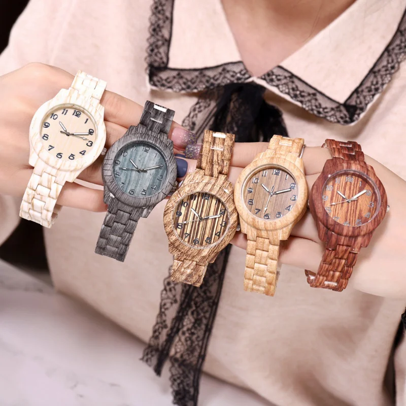 Reloj de cuarzo con patrón de bambú para Hombre y mujer, cronógrafo Digital creativo con correa de acero, a la moda, de madera de sándalo