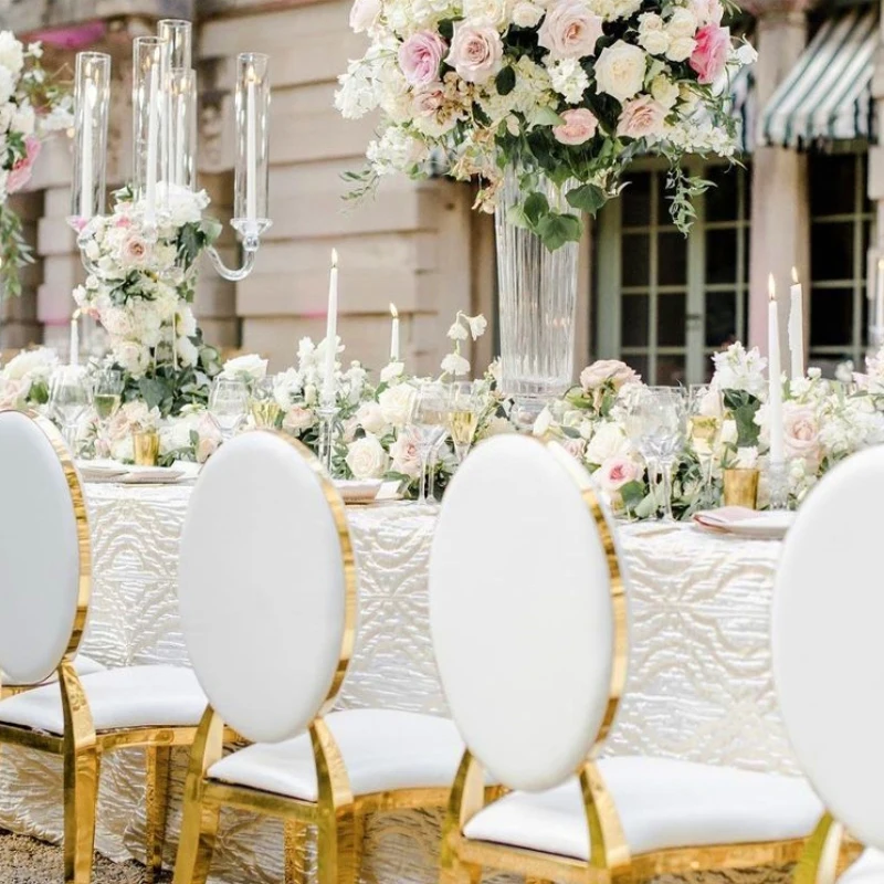 Mobili per eventi per banchetti con schienale rotondo sedie impilabili in acciaio inossidabile per eventi matrimonio