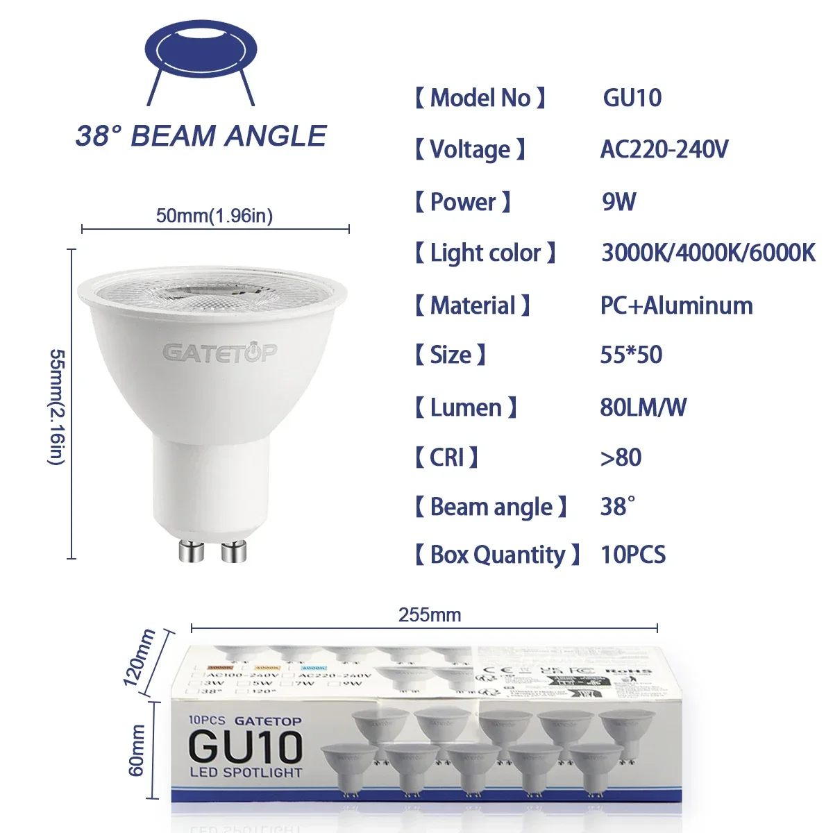 10 팩 Focos Gu10 SpotlightLampara 220V Lled 전구 도매 9W 흰색 따뜻한 3000k 6000K 가정용 상업용 건물에 적합