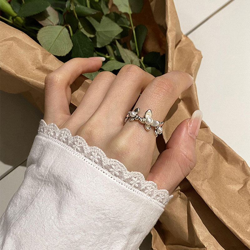 Женское кольцо из серебра 925 пробы, регулируемое вечерние ЦО с жемчугом