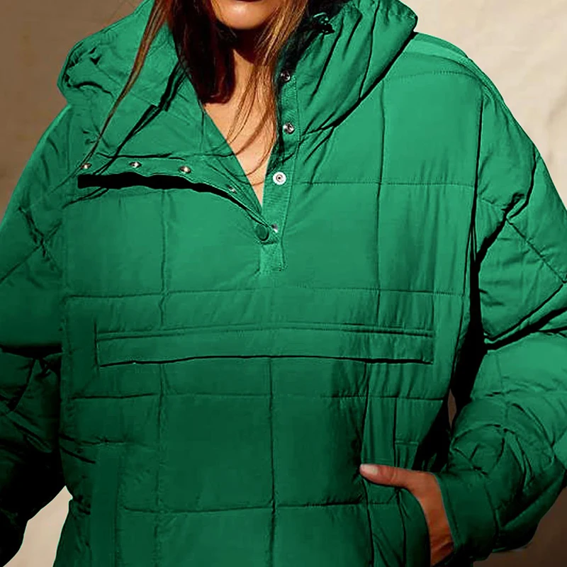 Veste rembourrée de couleur unie pour femmes, automne hiver, poches à la mode, manches longues, pulls à capuche, manteaux décontractés japonais et coréens