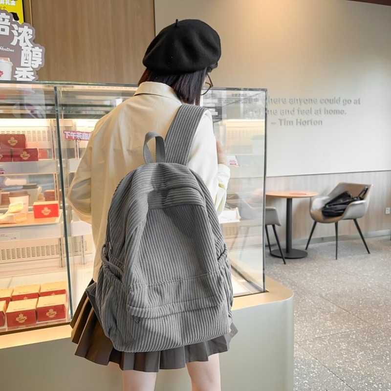 Corduroy Casaul Soft Sewing Thread School Bags Large Capacity 2025 High Quality Bags for Women Softback Zipper Backpack