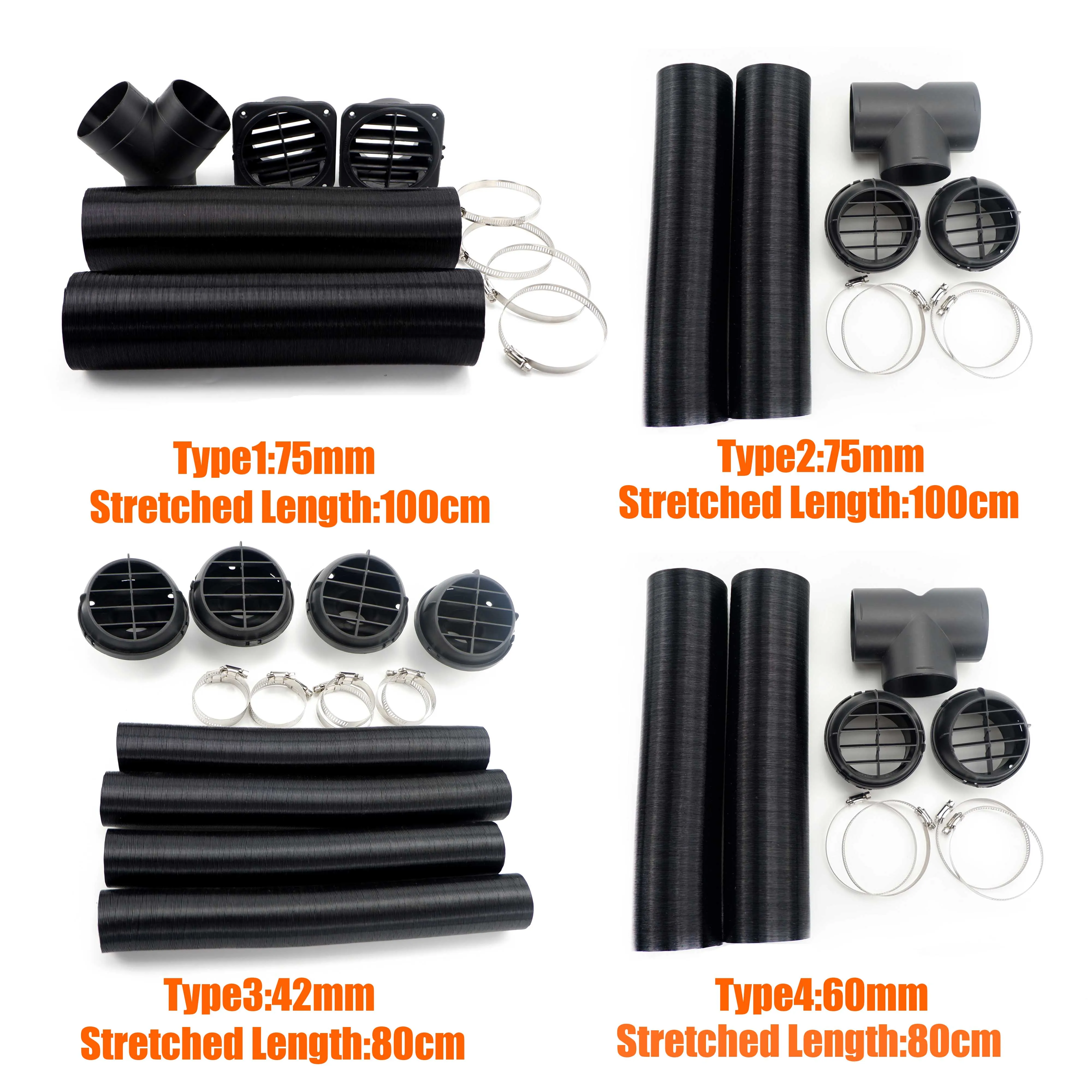 Calentador automático de coche de 42/60/75mm, conducto de tubo T Y, salida de aire caliente negra para Webasto Eberspacher Propex, calentador diésel para estacionamiento