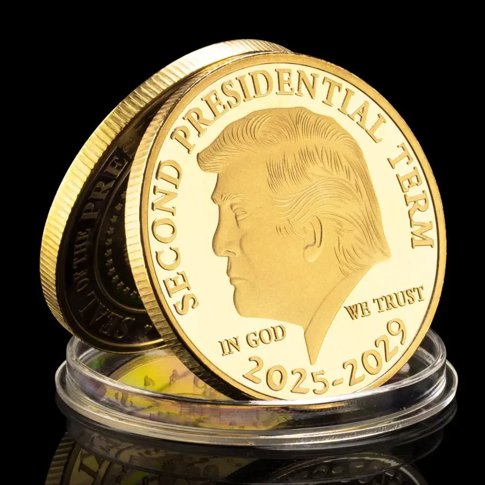 Moneta d'oro Donald Trump Moneta da collezione placcata in oro e custodia incluse Moneta commemorativa del secondo termine presidenziale del 2025 - 2029