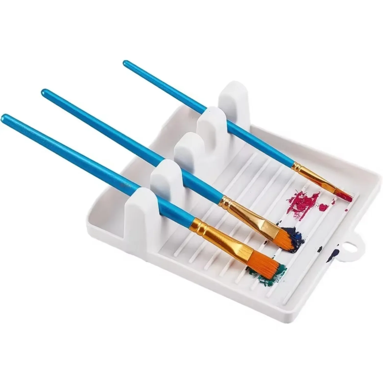 Soporte para pinceles de pintura, plástico blanco, 4 ranuras, pinceles para pintar, bandeja de goteo, almohadilla para acuarela, pintura acrílica al óleo, 1 ud.