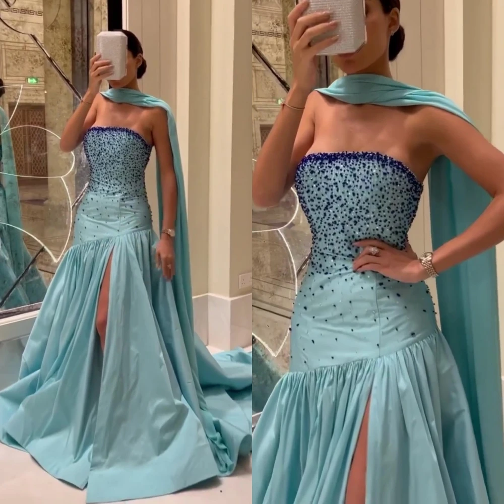 Vestidos de graduación personalizados, vestido Sexy sin tirantes de sirena de noche con cuentas, vestido para ocasión Formal, vestido de fiesta largo casamento
