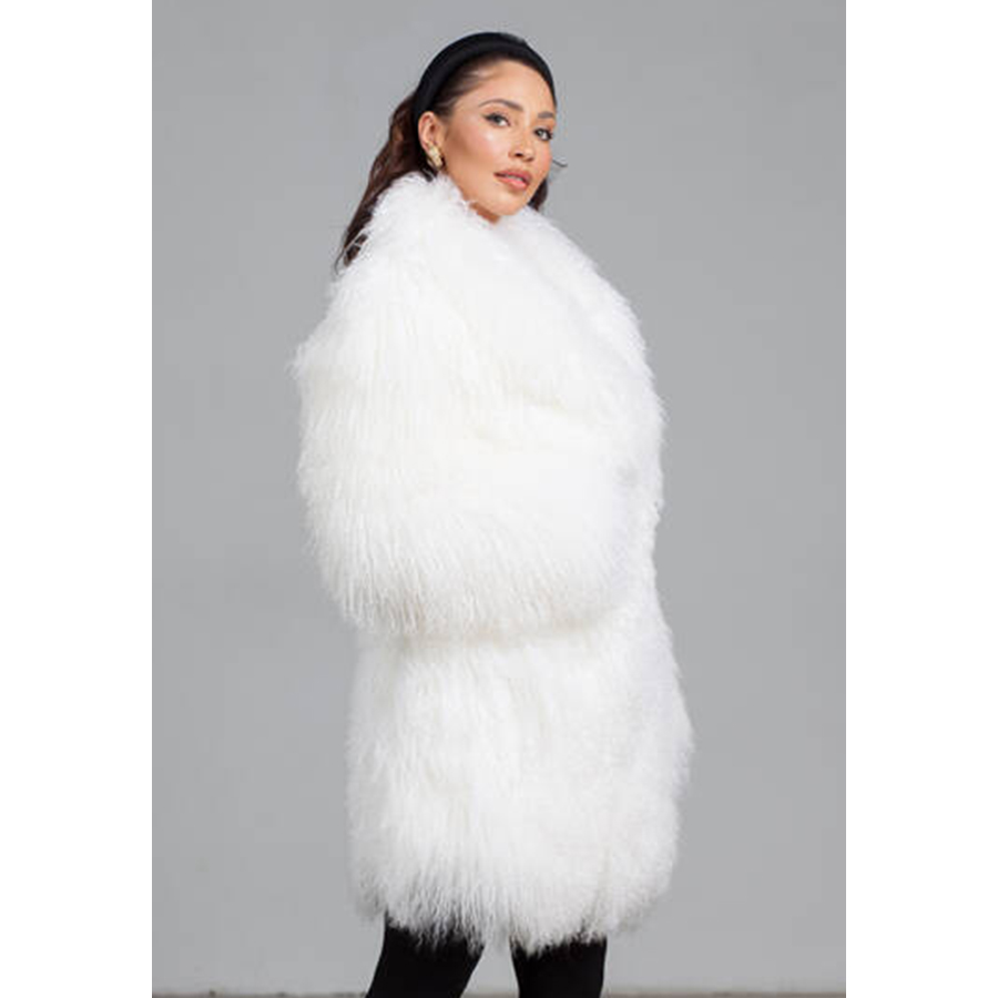 Abrigo largo de piel de oveja mongol para mujer, chaquetas cálidas de invierno, abrigos tibetanos blancos, superventas