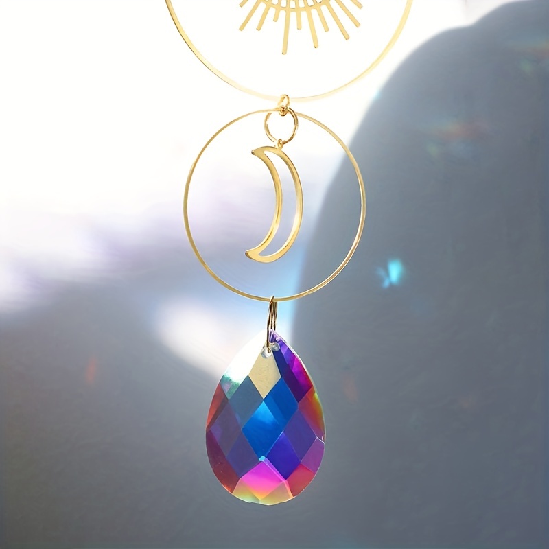 1pc cristal suncatcher artesanato decorativo ab cor bola de cristal lua sol pingente cristal decoração do jardim