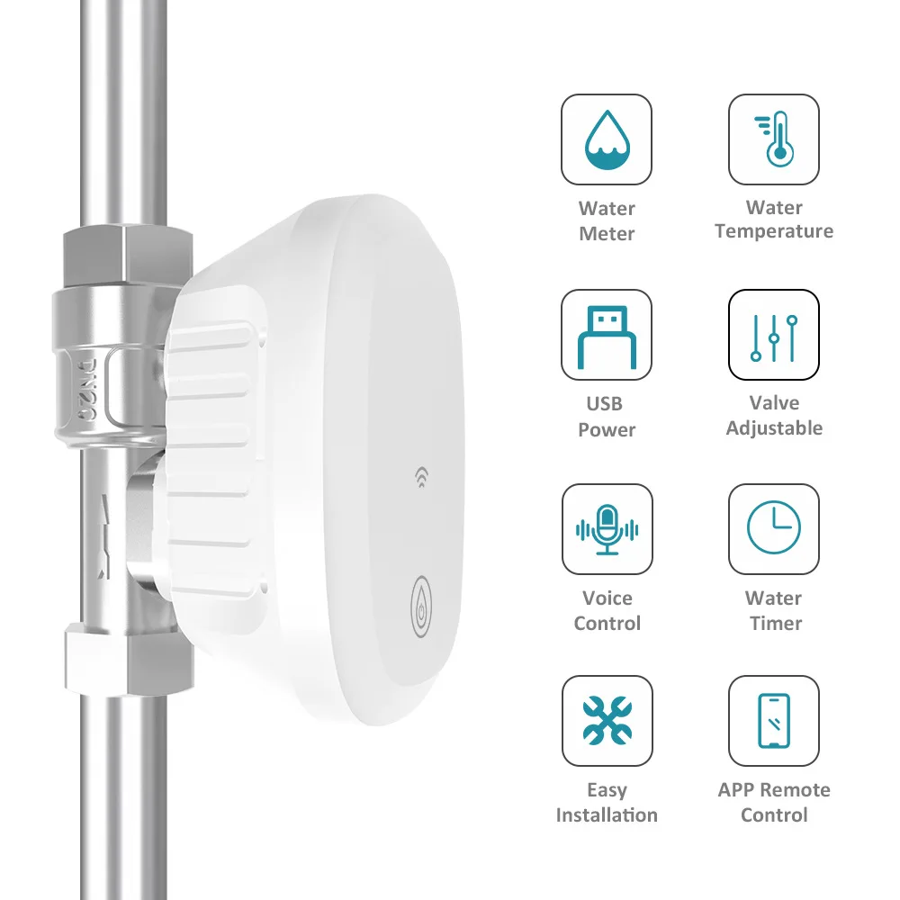 Tuya Smart WiFi Water Valve Water Meter Water Flow Rate Consumption Temperature Display Timer Smart Life Control Home Automation
