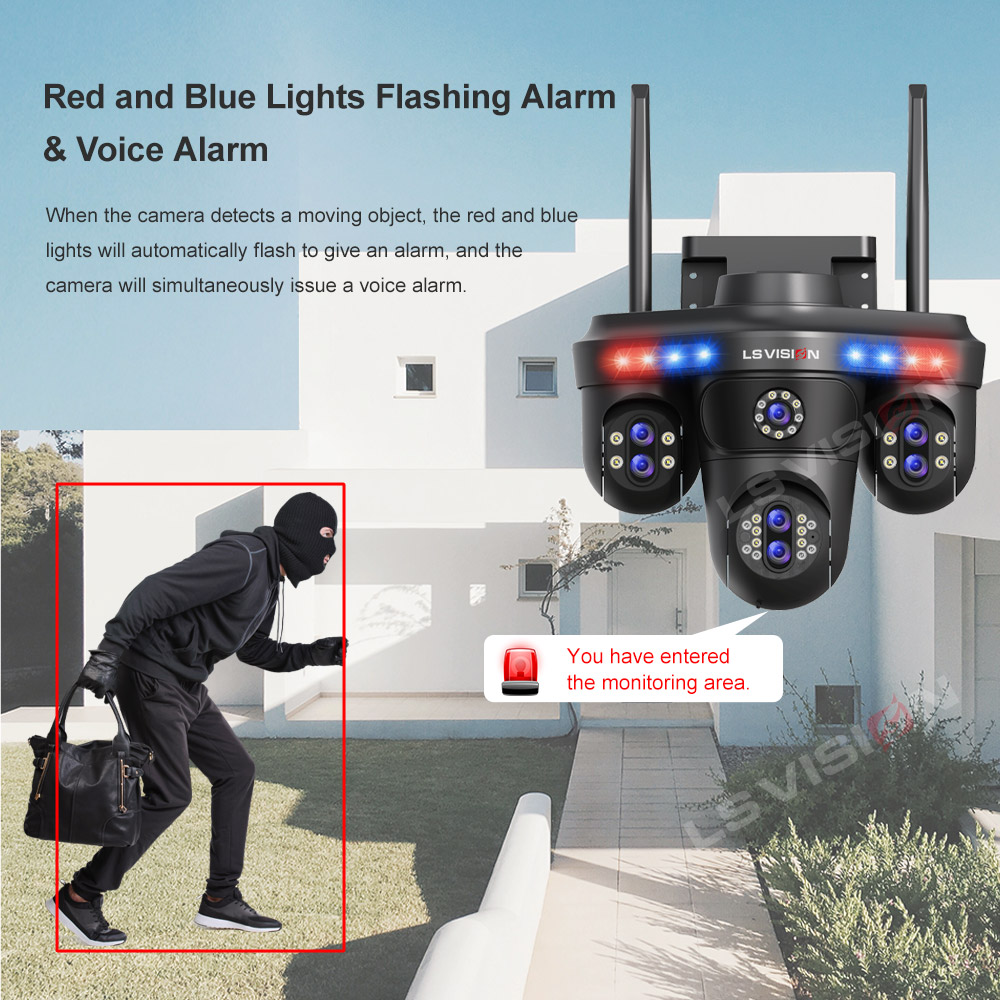 LS VISION 35MP WiFi IP Camera 10X Zoom 7 Lens 4 Screens Wireless Outdoor Surveillance Camera PTZ CCTV Auto Tracking Night Vision