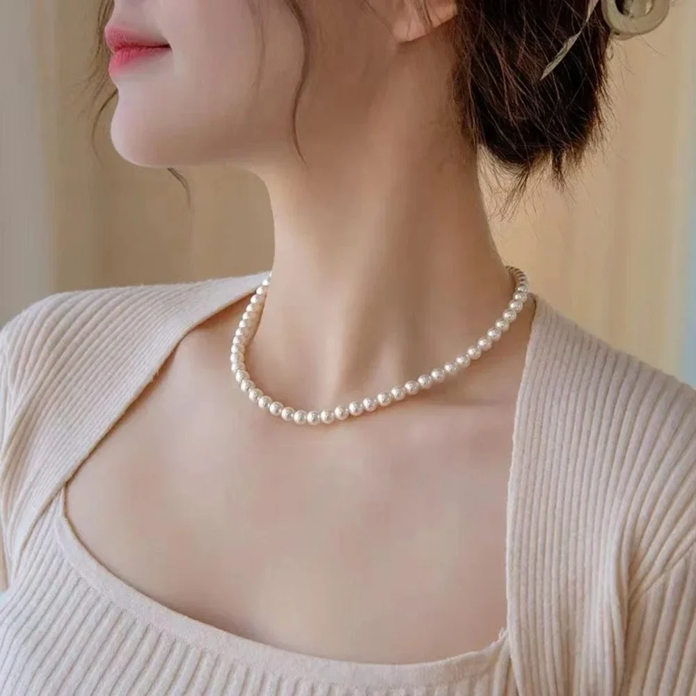 Neue Vintage Elegante Schmuck Einfache Weiße Perle Kette Choker Halskette für Frauen Hochzeit Party 2024 Mode Schmuck Geschenke