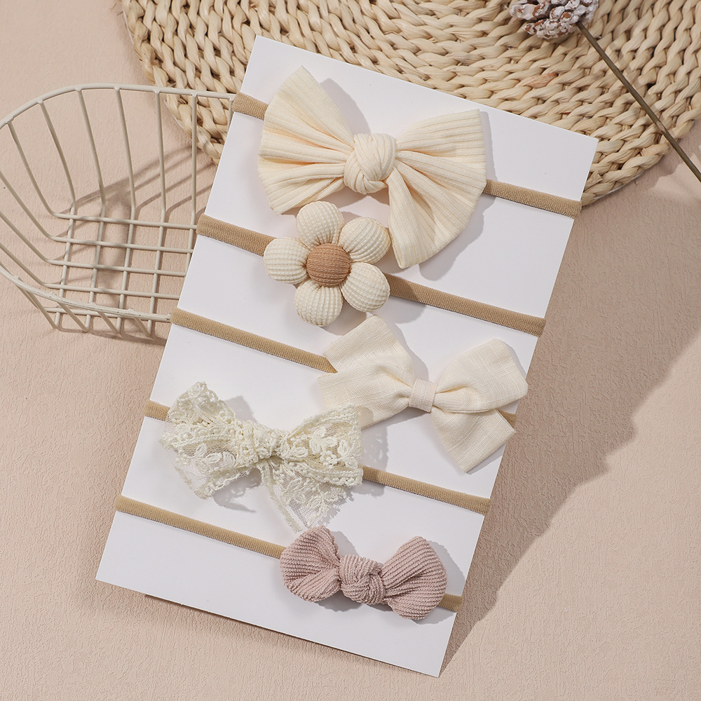 5 pçs/set bebê elástico bandana recém-nascido damasco flor arco náilon faixas de cabelo para meninas infantil da criança acessórios de cabelo macio presente