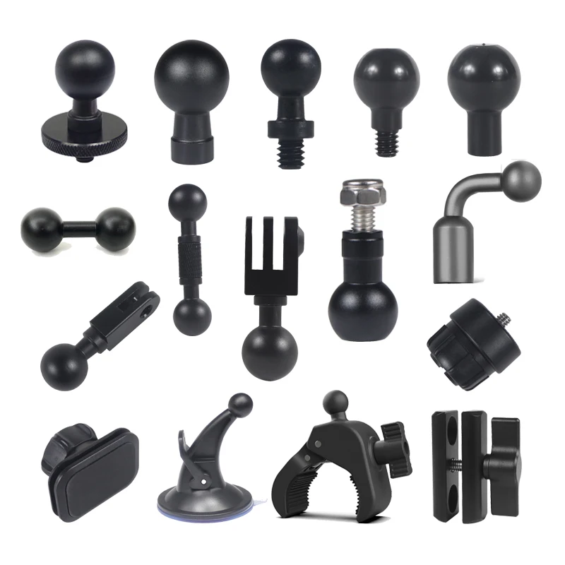 Adaptador de cabeza de bola de 17mm, montaje de Clip para cámara de acción Gopro, convertidor de cabeza de bola de 17mm a cabeza de tornillo 1/4 para enchufe doble