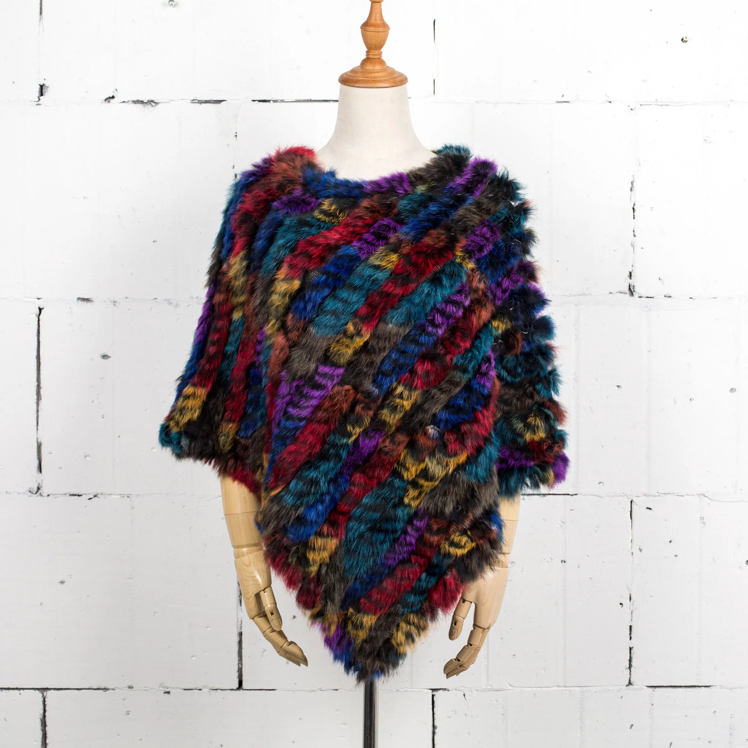Mujer punto piel de conejo chal Poncho capa bata Tippet abrigo mujer chica abrigo cálido Jakcet CK701