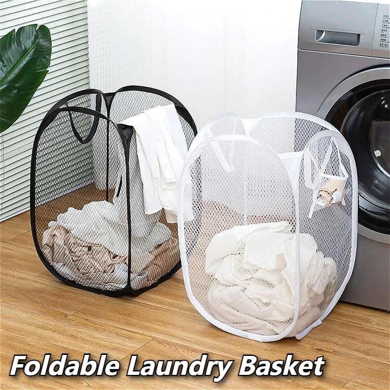 Large Capacity Household Laundry Basket Foldable Mesh Dirty Clothes Storage Basket Toy Storage Bag Bucket Bathroom Accessories