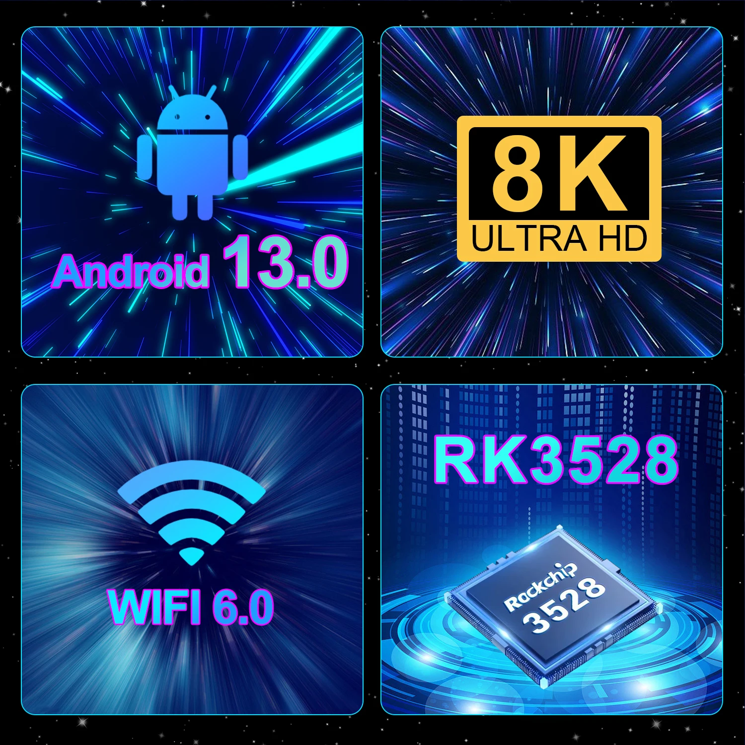 Android 13 4K Dispositivo de TV inteligente Amlogic RK3528 Wifi6 4GB 64GB Bluetooth Chromecast Wifi6 AV1 reproductor multimedia de vídeo Set Top Box Max A13
