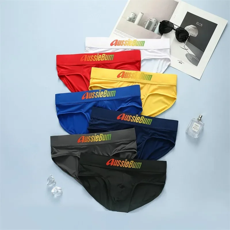 Men's briefs milk silk low waist elastic color belt comfortable U convex bag