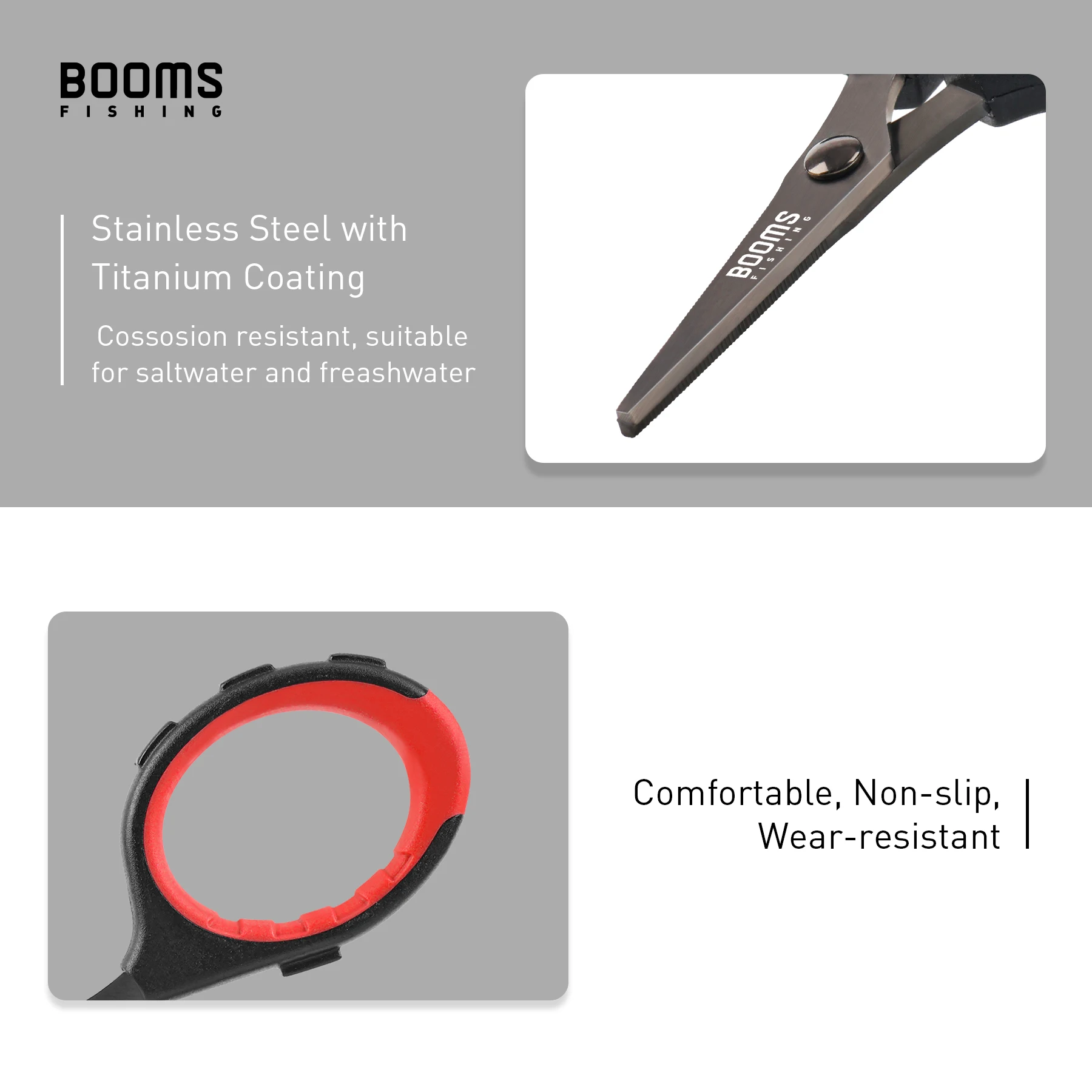 Booms Fishing S05 Braid Wire forbici acciaio inossidabile rivestimento in titanio antiruggine manico antiscivolo Sharp Fish Line Cutter Tools