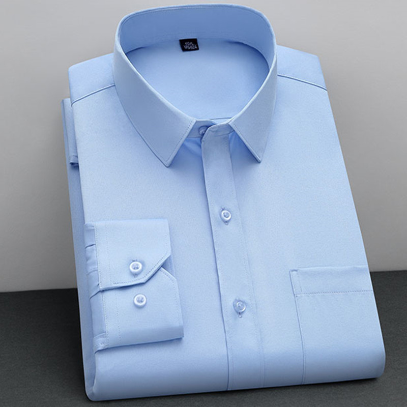 BAMBOOPLE nueva moda camisa sin hierro antiarrugas clásico sólido negocios Casual ropa suave camisas de manga larga para hombres AEchoice