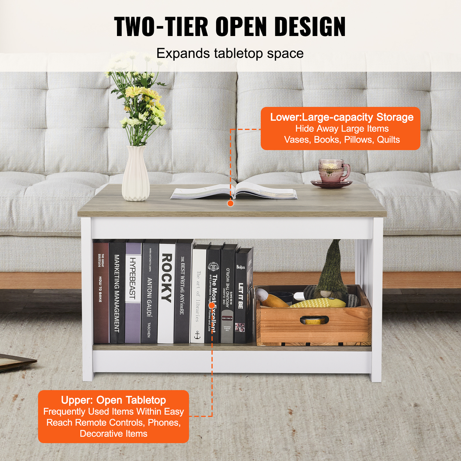 SucceBuy 31,5" Table basse de ferme Table basse carrée avec compartiment de rangement ouvert pour salon chambre appartement Studio