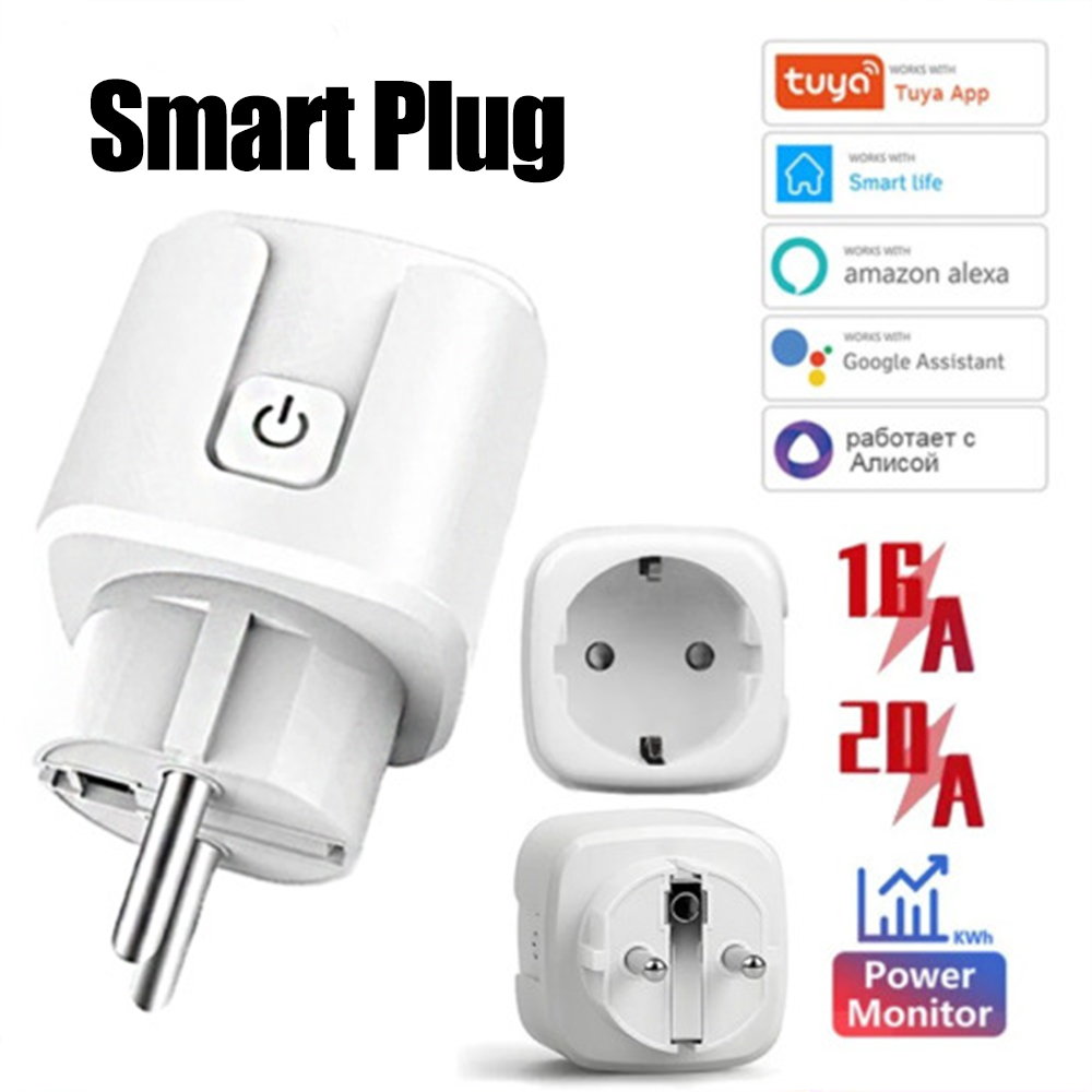 Tuya WiFi Smart Plug Socket EU 16A/20A Power Monitor Timing Remote Control with Voice Control Compatible with Alexa Google Home