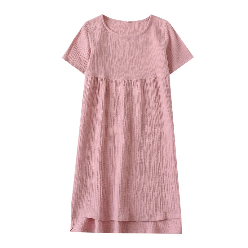 Camisones de verano cómodos de color sólido de gasa de algodón falda larga camisones de casa camisón de cuello redondo para mujer sección delgada