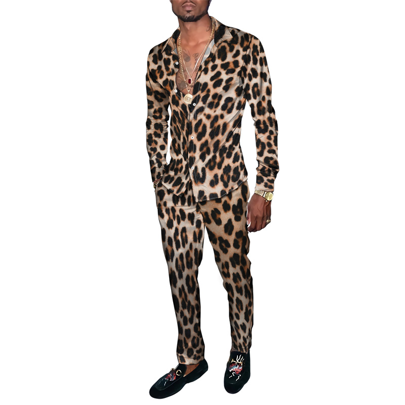 男性用原宿スタイルの服,動物のトラックスーツ,ゼブラ,ヒョウ,3Dプリント,長袖シャツ,ロングパンツ,2個セット