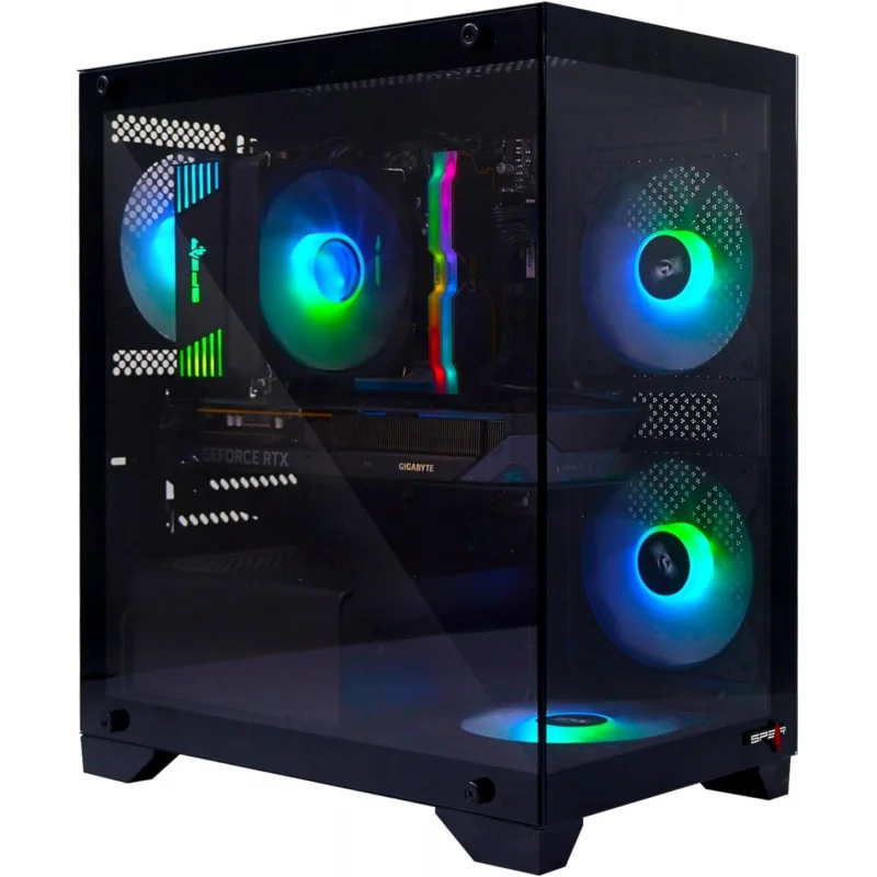 PC para juegos – Core i5-14400F, RTX 5060 Triple ventilador de 8 GB, 32 GB DDR5, 1 TB NVMe SSD 3300 MB/s, fuente de alimentación de 600 W, caja ARGB mATX con 4 ventiladores ARGB