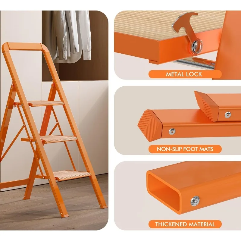 Step Stool 3 Step Ladder Lightweight Folding Step Stool Ladders for Home with Wide Anti-Slip Pedal Blanket Ladder Shelf