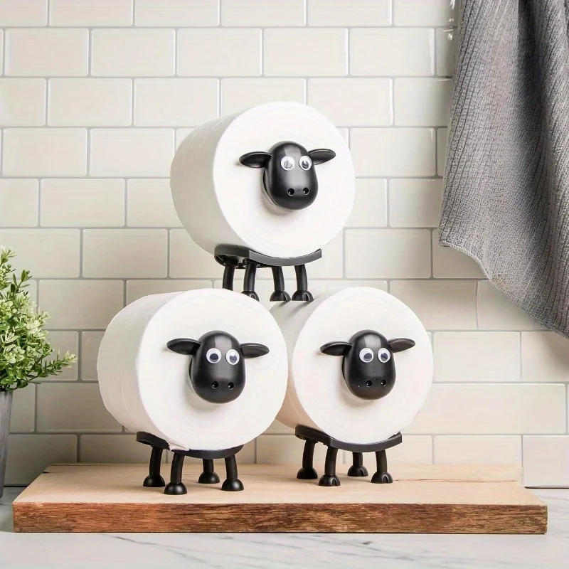 ​1/3PCS Funny Sheep Toilet Paper Holder 3D Printed Black Loo Roll Stand - Free Standing Bathroom Decor Humorous Gift for Home