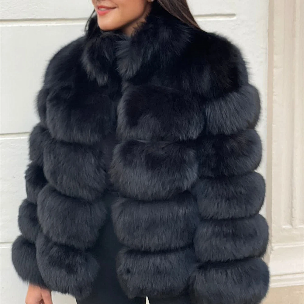 QUEENTINA Natürliche Echt Fox Pelzmantel Mode Winter Jacke Frauen Warme Echte Neue Luxus Designer Kleidung Mit Schichten Schwarz Sets