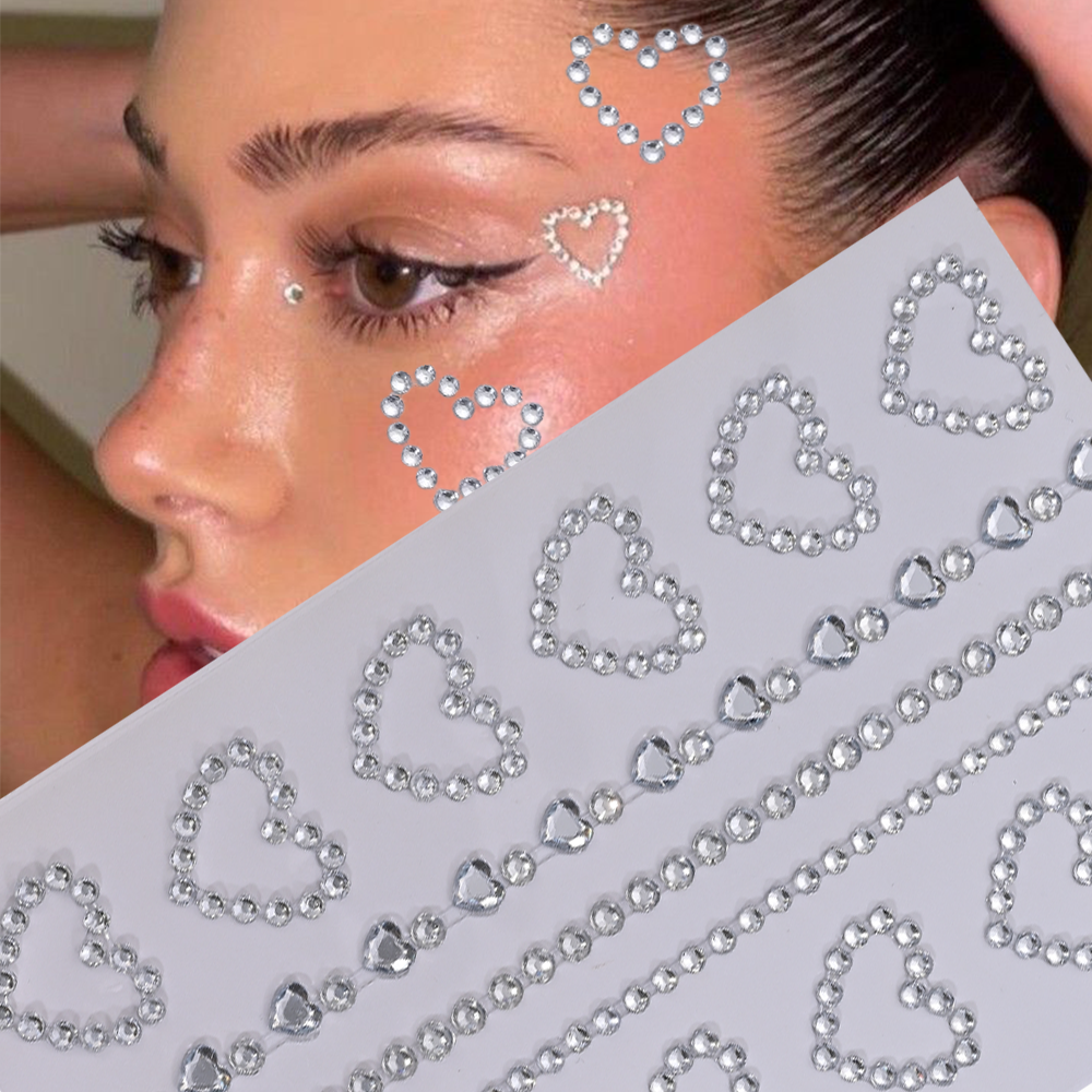 1 Stücke 3D Hohl Stern/Herz Gesicht Edelstein Tattoos Aufkleber Selbstklebende Kristall Schmuck Tattoo DIY Auge/körper Make-Up Dekor Strass *