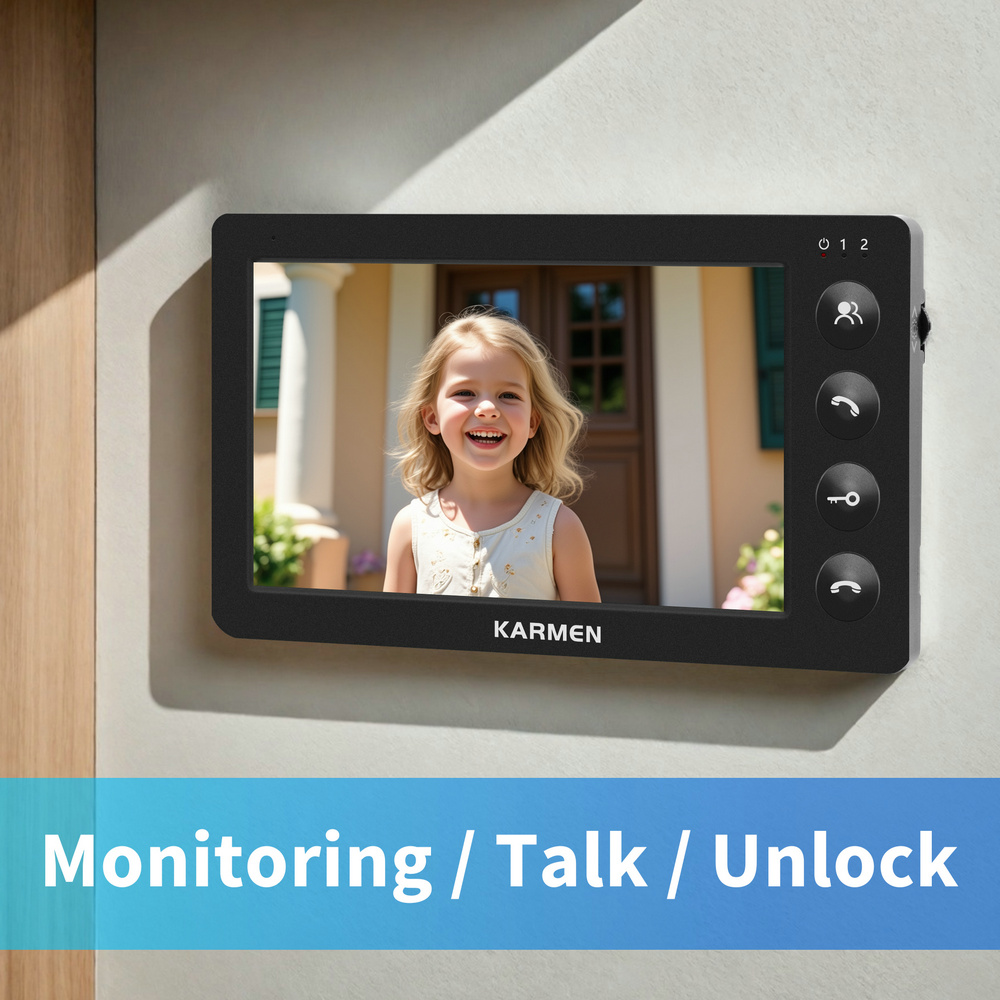 KARMEN Kabelgebundenes Video-Gegensprechanlage für Zuhause, Video-Türsprechanlage mit Bildschirm 7 Zoll, RFID-Entsperrung