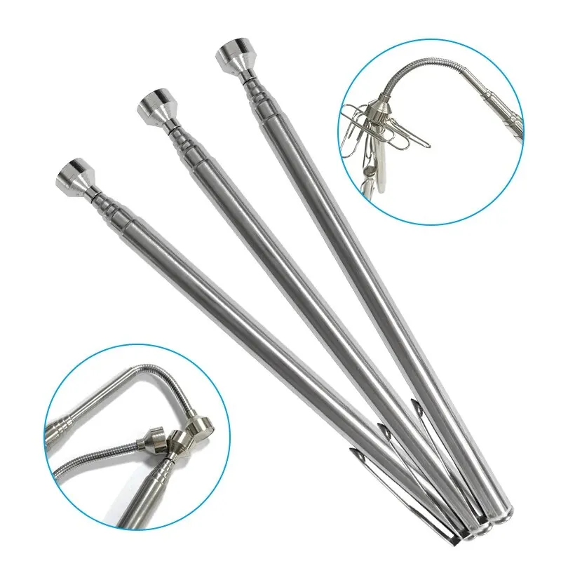 แบบพกพา Rotatable Silver Magnetic Pickup พร้อมปากกาแบบพับเก็บได้คลิปแม่เหล็กดูด Rod Hand Tool