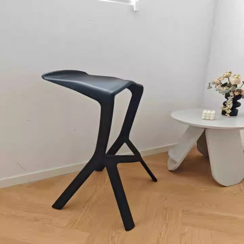 Scandinavian Modern High Bar Stool with Eco-Friendly PP Backrest Geometric Design Durable Plastic Kitchen Chair for Home