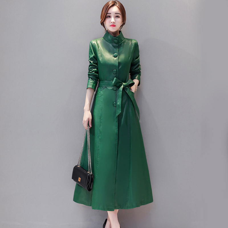 Leder Neue Frauen Langen Mantel Herbst 2023 Mode Einreiher Schlanke Taille Schaffell Leder Jacke Split Leder Winter Mantel