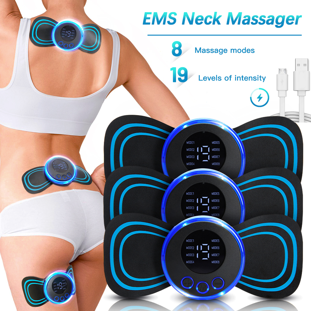 Masajeador eléctrico EMS con pantalla LCD, parche Cervical para cuello y espalda, Estimulador muscular de pulso de 8 modos, alivio del dolor portátil