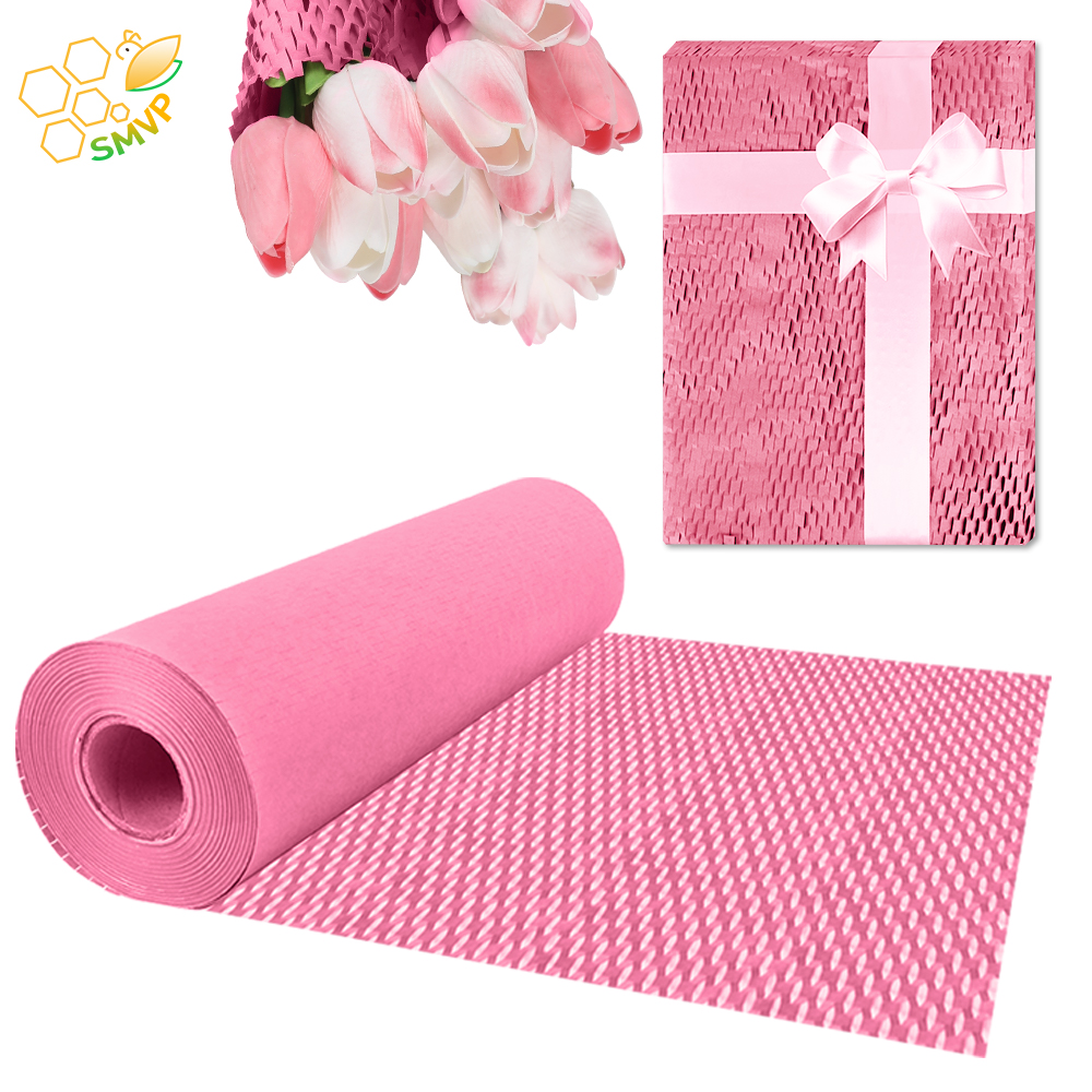 Papel de embalaje de panal de 10m, alternativa sostenible para envoltorio de burbujas para mover/envío/rollo de embalaje con 6 pegatinas frágiles