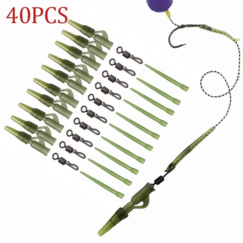 40 pçs/lote acessórios de pesca da carpa clipe chumbo mudança rápida giratória cauda borracha anti emaranhado mangas para equipamentos de pesca da carpa