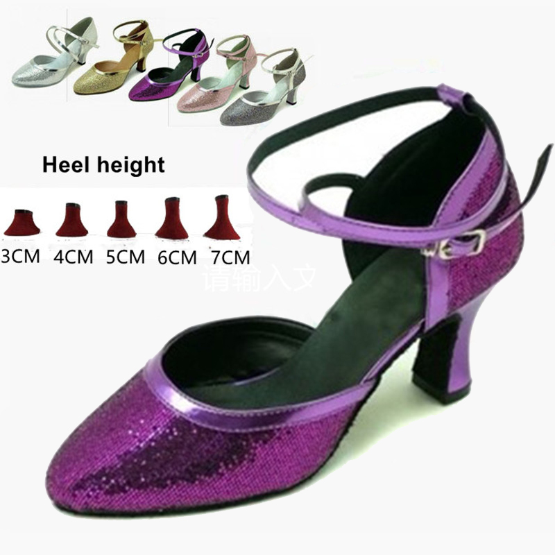 Zapatos de baile de Salsa con punta cerrada, zapatos de baile latino para mujer, tacones altos con purpurina, 5cm, 6cm, 7cm, zapatos de baile de salón, sandalias de mujer