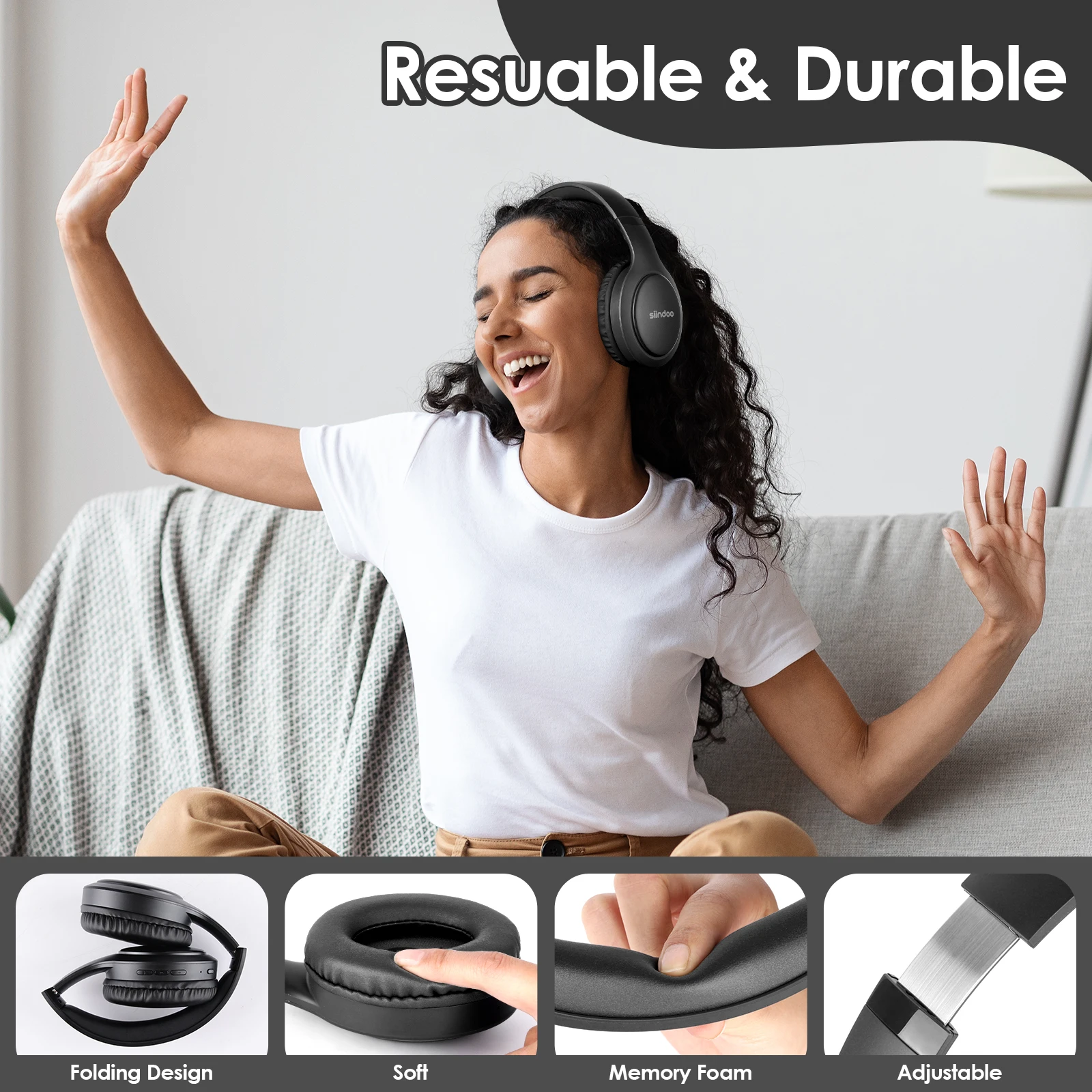 Siindoo JH-919 Cuffie wireless pieghevoli, auricolari stereo Bluetooth Super Bass con microfono 4 colori per PC portatile Iphone