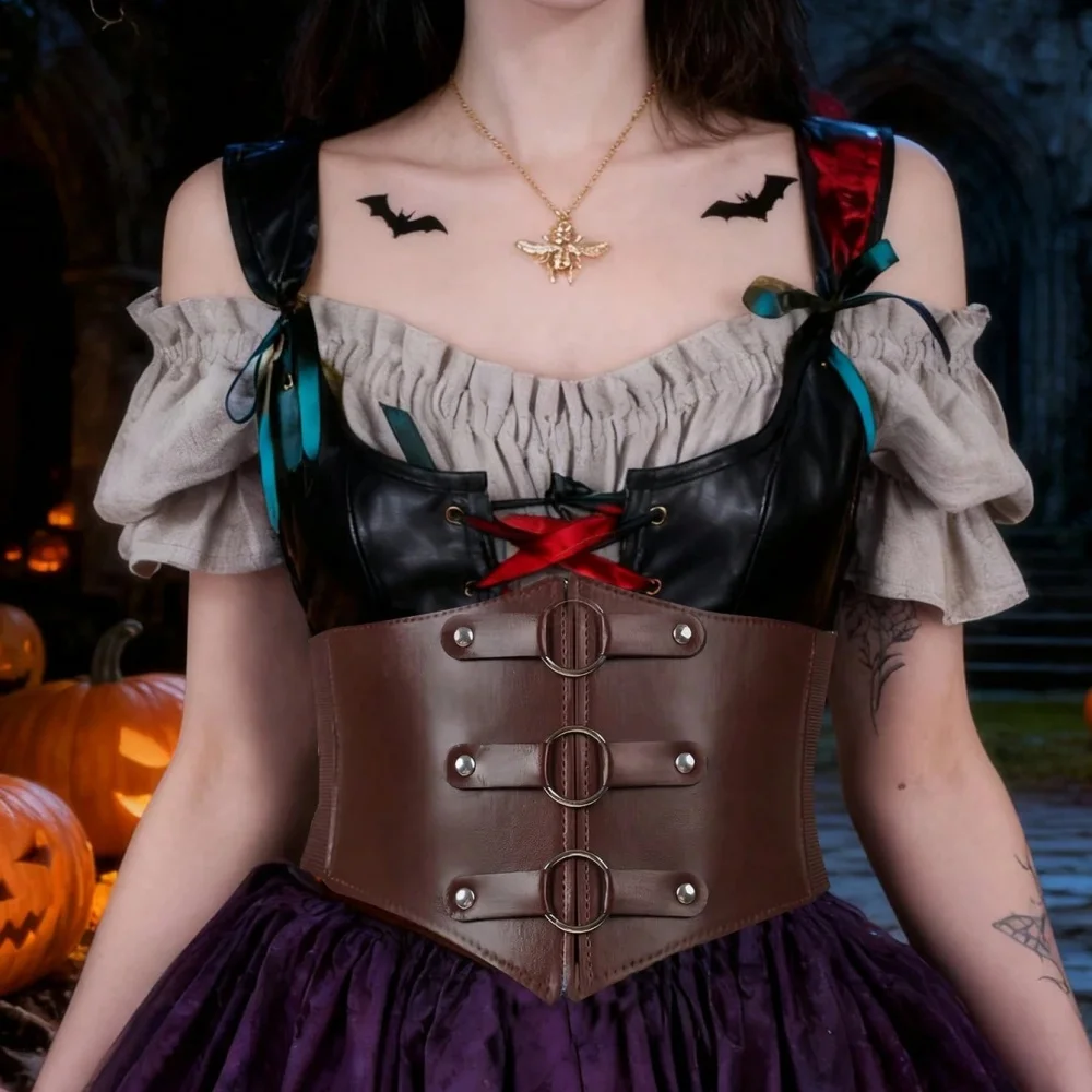 Medieval Vintage Women's Corset Wide Waist Elastic Slimming Belt Gothic Dress High Waist Belt Halloween Costumes Accessories