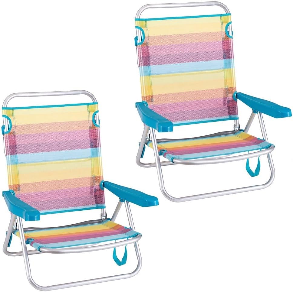 Pack 2 Sillas Playa Plegables |   Ligera Portátil |   Baja y Reclinable de 4 Posiciones |   para Camping, Piscina, Terraza o Jardín (M