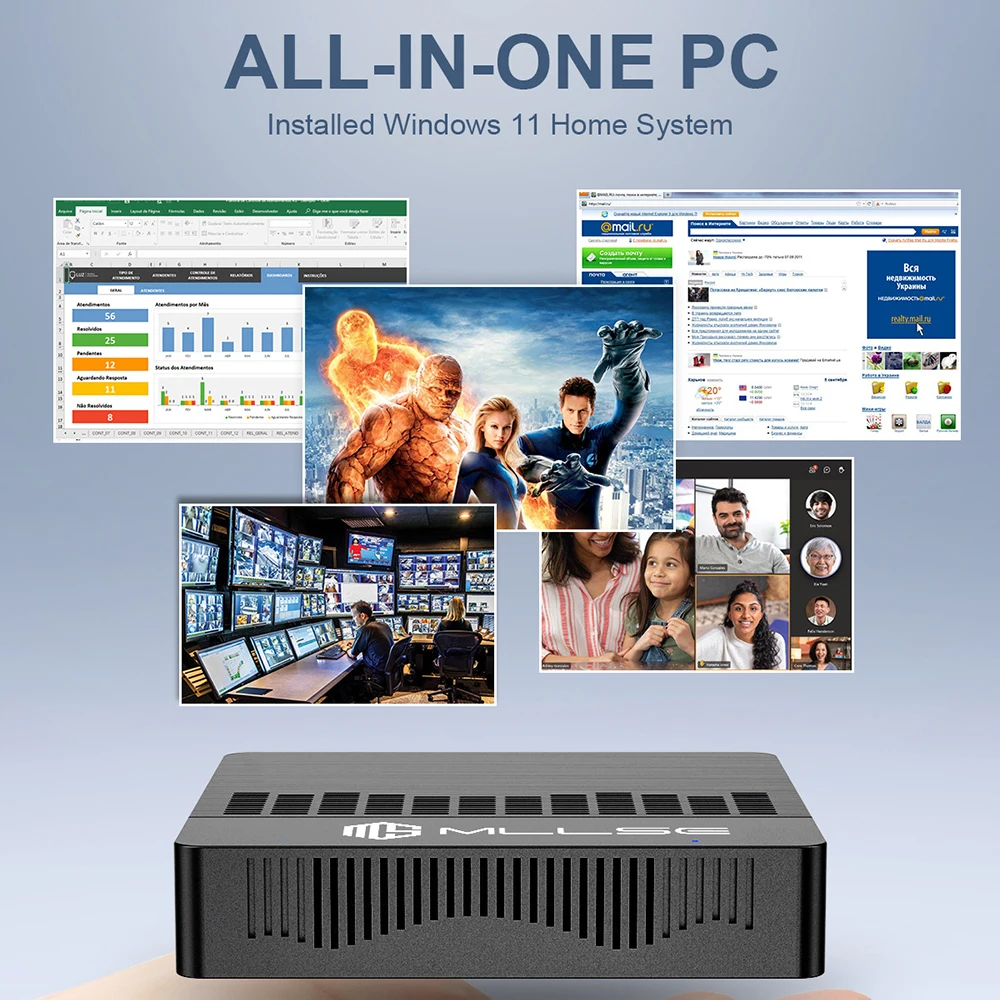 MLLSE Mini-PC M2 Air Intel Gemini Lake N4000 Intel J3710 Windows 11 6 GB RAM 128 GB ROM Dualband WiFi Bluetooth USB Mini-Computer