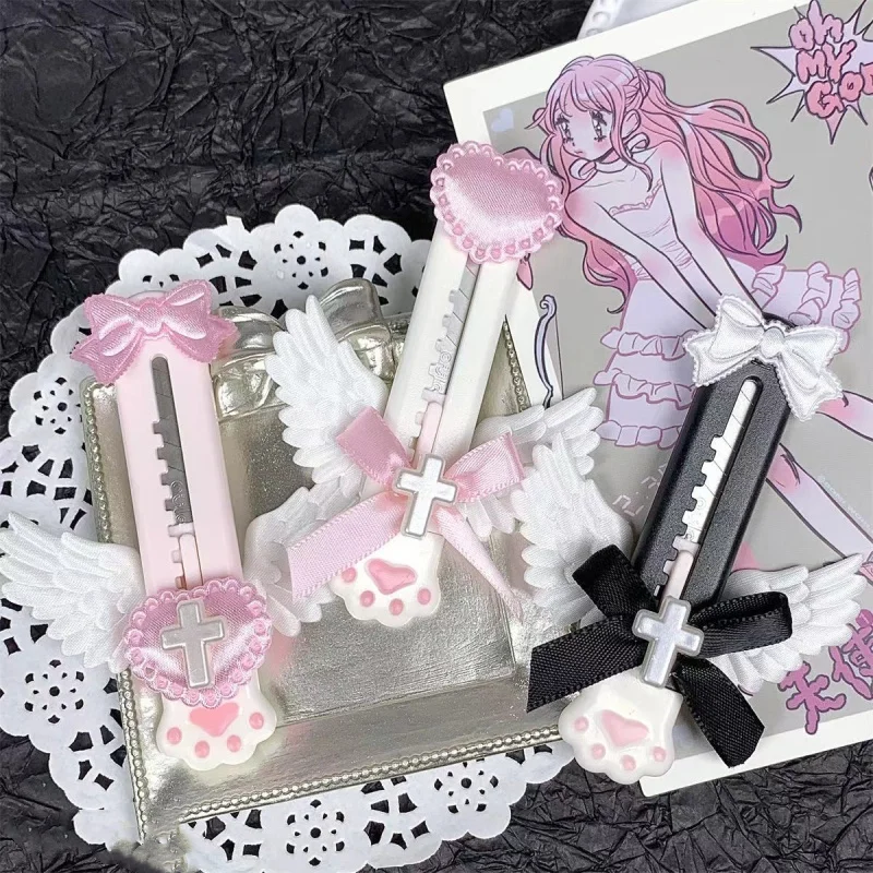 Niedliche Katze Pfote Utility Messer schöne Flügel Bowknot Stil offene Box Cutter Brief Umschlag Opener Mail Messer Schule Bürobedarf