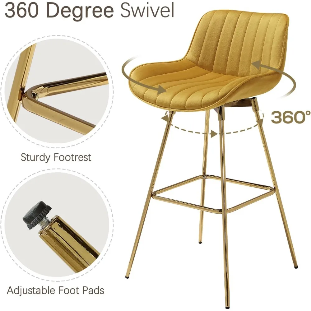 Swivel Bar Stools Set of 4 for Kitchen, 29" Counter Height Bar Chairs with Back Tall Barstools Velvet Kitchen Island Stools