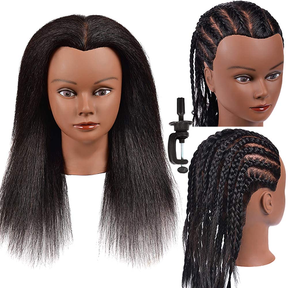Cabeza de maniquí Headdoll 100% cabello Real para maniquí de cosmetología cabeza de muñeca de 14 pulgadas práctica de entrenamiento de peluquería