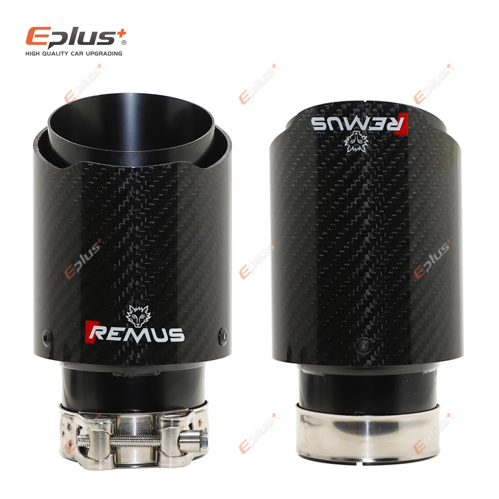 REMUS-silenciador de fibra de carbono para coche, sistema de escape con punta, boquilla Universal recta de acero inoxidable, piezas de automóvil negras