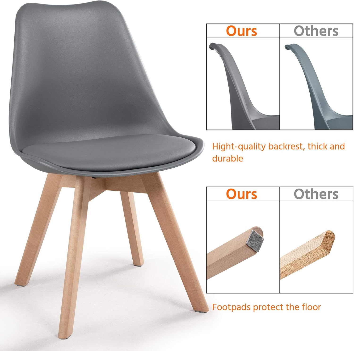 Dining Chairs Upholstered Side Chairs Durable Kitchen Chair with Beech Wooden Legs for Home Bedroom Cafe Dark Grey