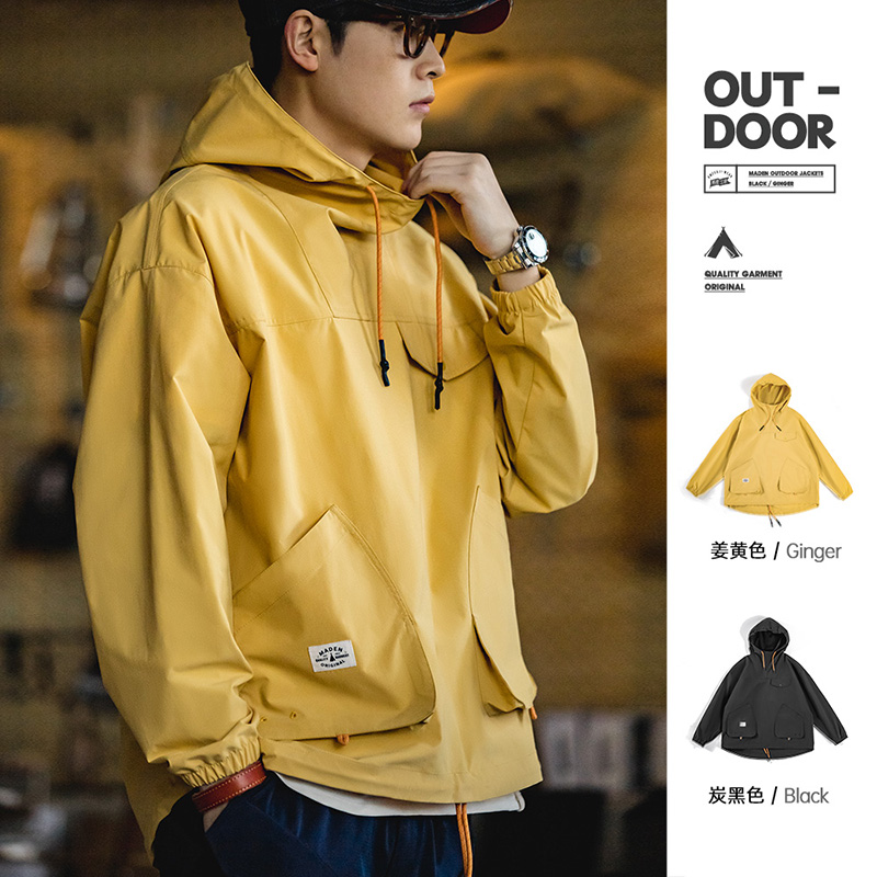 Maden Mountain กลางแจ้ง Multi-Pocket Hooded เสื้อแจ็คเก็ตผู้ชายฤดูใบไม้ผลิ OVERSIZE Windbreak Parka ขิงปีนเขาเสื้อแจ็คเก็ต